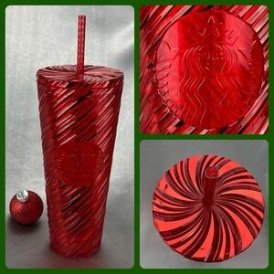 Starbucks Iridescent Red Swirl Stripe Venti Tumbler 24 oz Cold Cup Christmas NEW